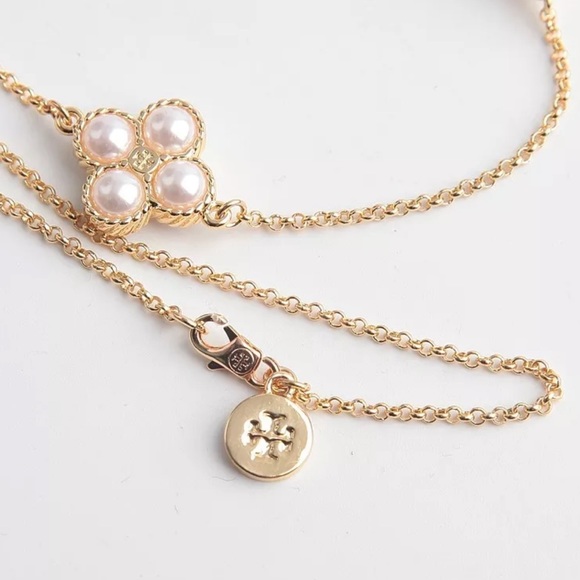 New! Tory Burch Clover Rosary Pearl Necklace - Picture 4 of 4
